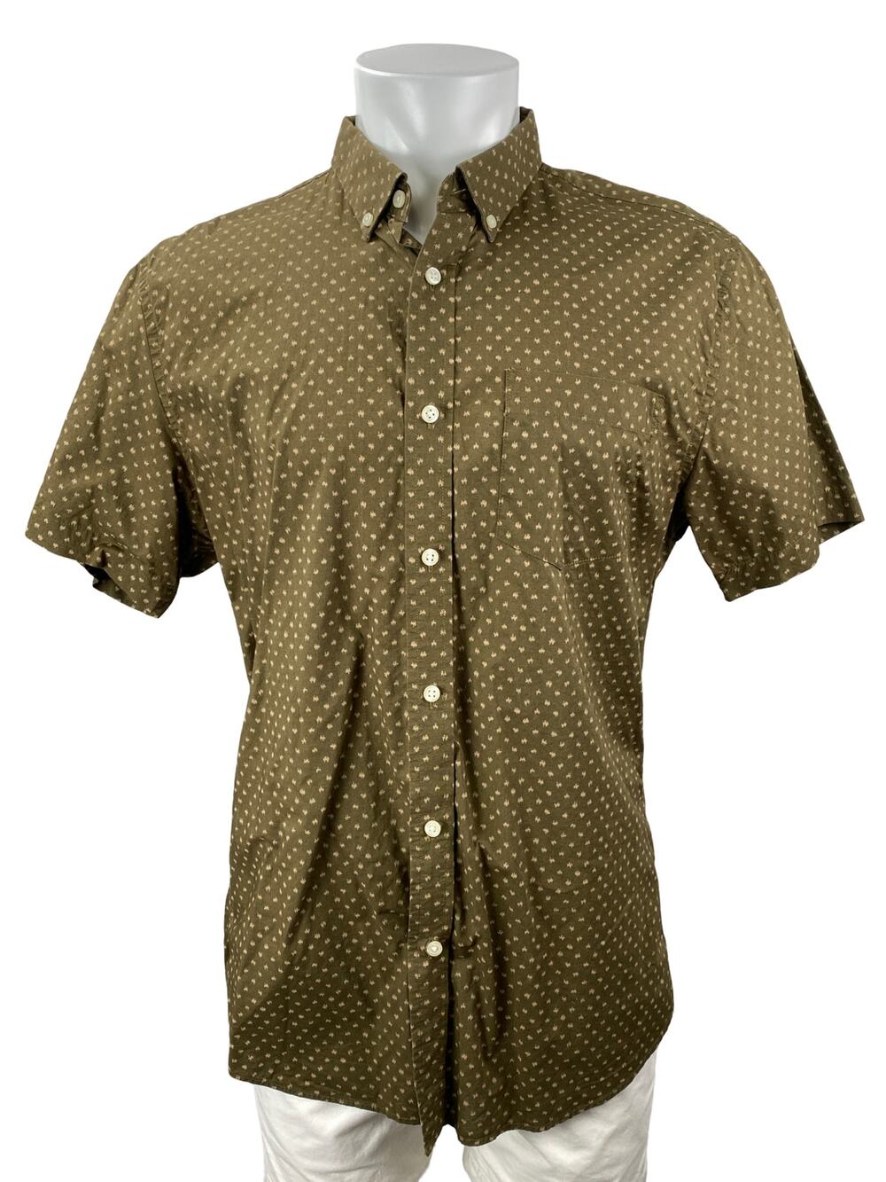 Banana Republic Stretch Soft Wash Mens Olive Green Slim Button Up Shirt Top Sz L